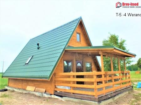 Dom drewniany T-5 -4 Weranda parter 38,50 + weranda 12,50 m2 m2
